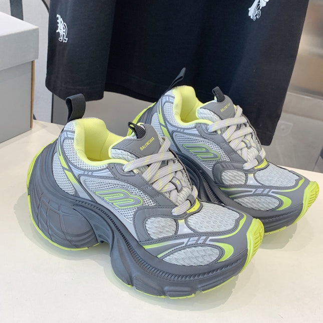 DAD SHOES IN GRAY MIX NEON GREEN MESH AND CALFSKIN