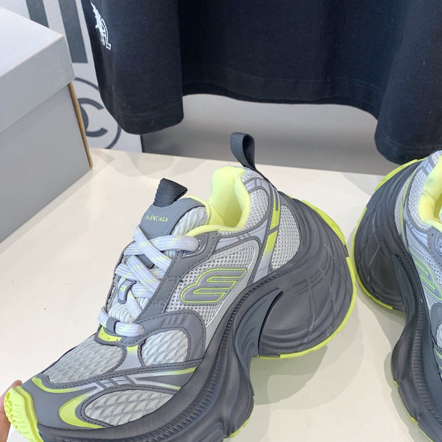 DAD SHOES IN GRAY MIX NEON GREEN MESH AND CALFSKIN