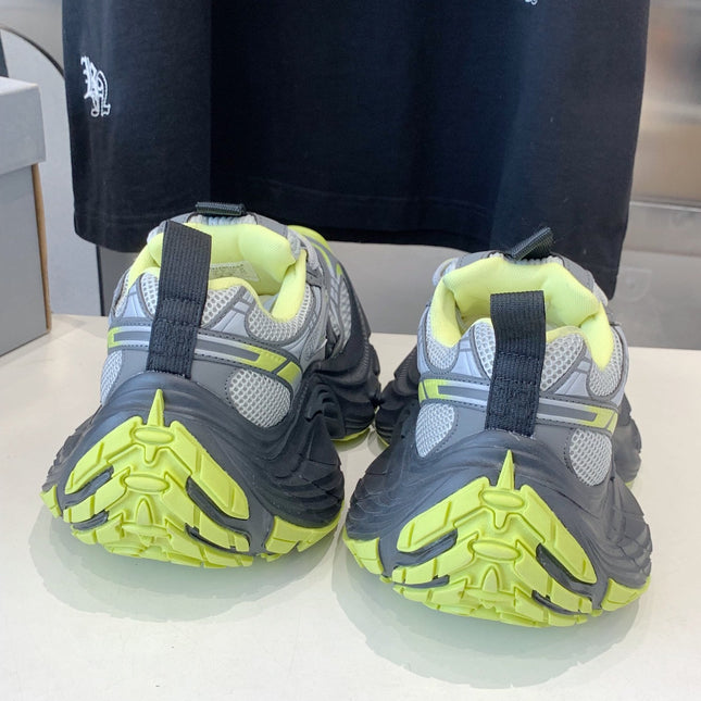 DAD SHOES IN GRAY MIX NEON GREEN MESH AND CALFSKIN