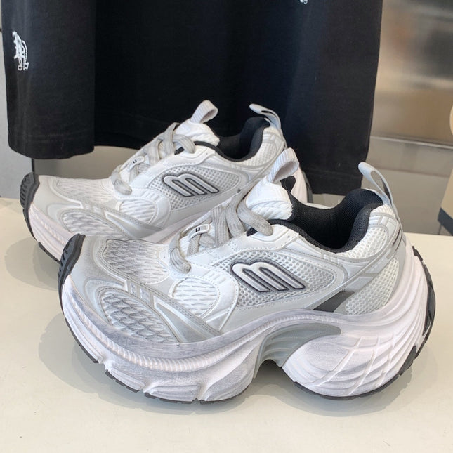 DAD SHOES IN SILVER WHITE MESH AND CALFSKIN