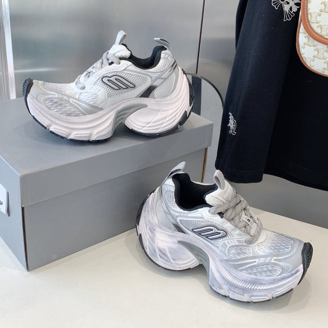 DAD SHOES IN SILVER WHITE MESH AND CALFSKIN