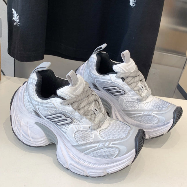 DAD SHOES IN SILVER WHITE MESH AND CALFSKIN