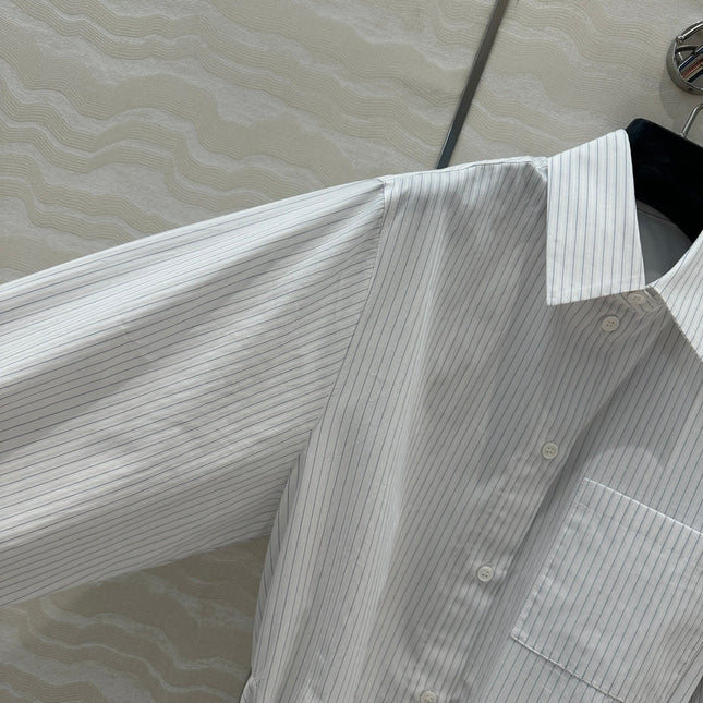 Loewe Pinstriped Shirt Dress White Cotton