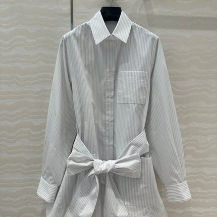 Loewe Pinstriped Shirt Dress White Cotton