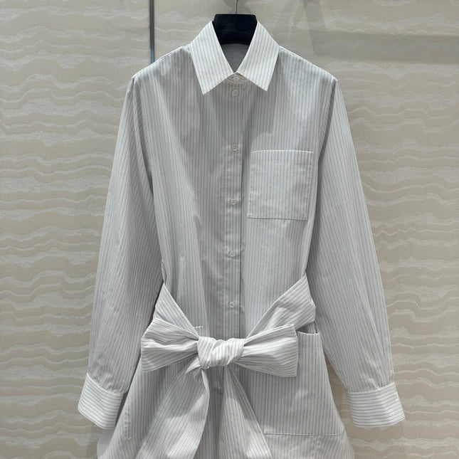 Loewe Pinstriped Shirt Dress White Cotton