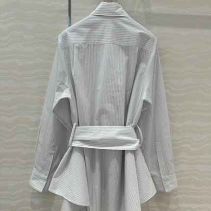 Loewe Pinstriped Shirt Dress White Cotton