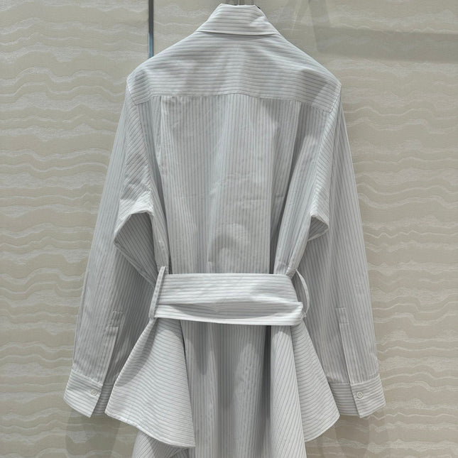 Loewe Pinstriped Shirt Dress White Cotton