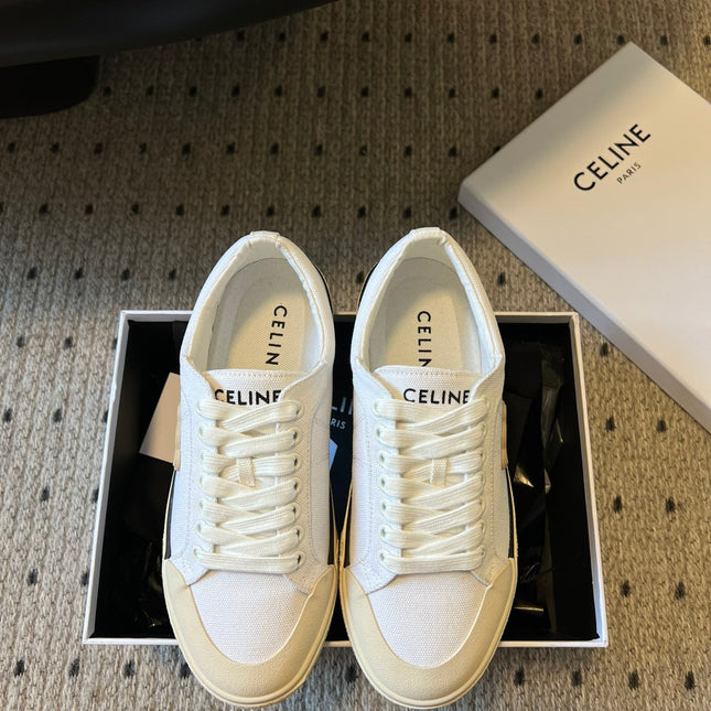 TRAINER LOW LACE-UP SNEAKER IN WHITE MIX BEIGE CANVAS