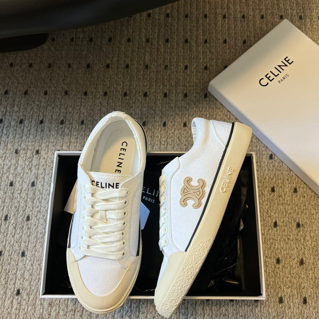 TRAINER LOW LACE-UP SNEAKER IN WHITE MIX BEIGE CANVAS