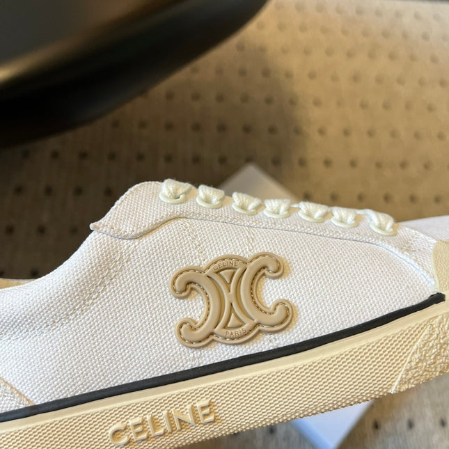 TRAINER LOW LACE-UP SNEAKER IN WHITE MIX BEIGE CANVAS