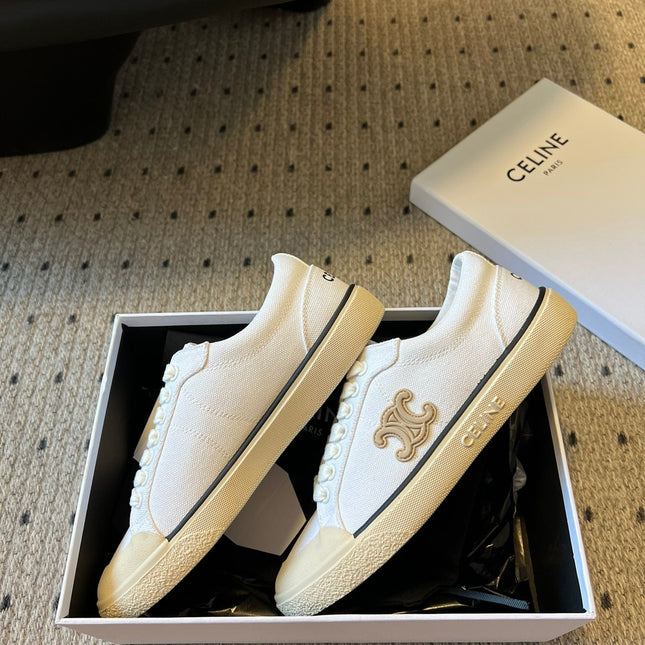 TRAINER LOW LACE-UP SNEAKER IN WHITE MIX BEIGE CANVAS