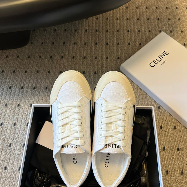 TRAINER LOW LACE-UP SNEAKER IN WHITE MIX BEIGE CANVAS