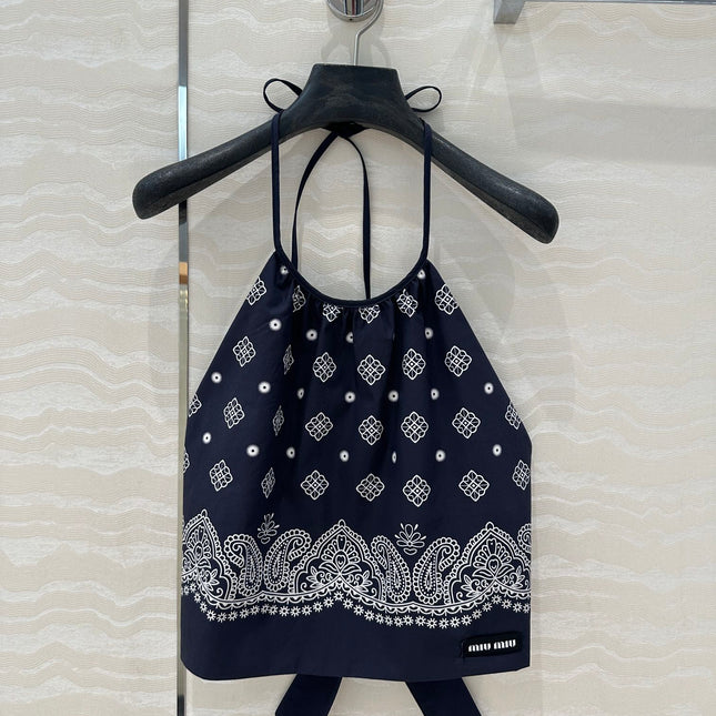 MIUMIU MIDNIGHT BLUE STRAPPY BACK TOP