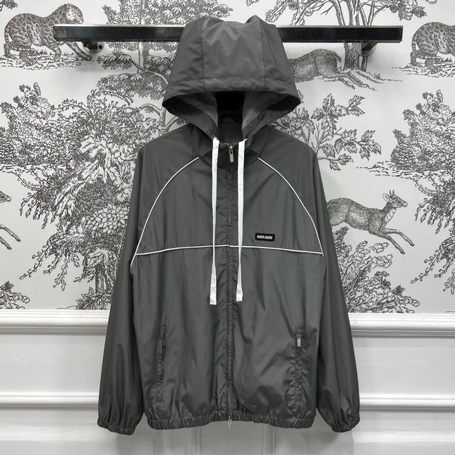 MIU 25S HOODED JACKET GREY IN NYLON 263131