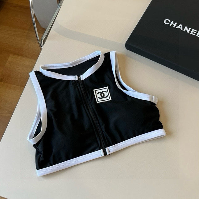 CC BIKINI SWIMSUIT SET IN BLACK AND WHITE TRIM 596500