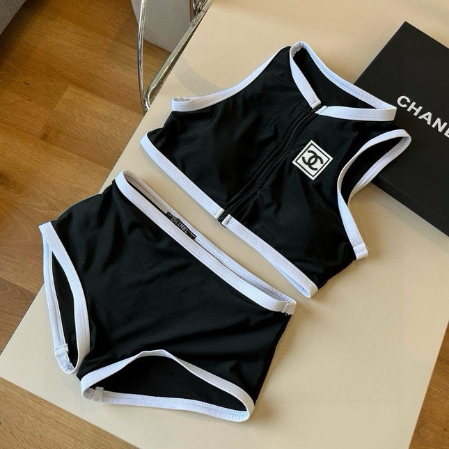 CC BIKINI SWIMSUIT SET IN BLACK AND WHITE TRIM 596500