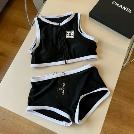 CC BIKINI SWIMSUIT SET IN BLACK AND WHITE TRIM 596500