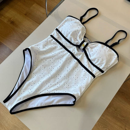 CC BIKINI SWIMSUIT SET IN WHITE AND BLACK TRIM 594786