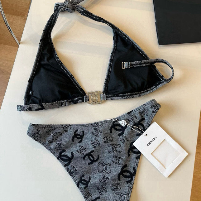 SWIMSUIT IN GREY AND BLACK PRINTED LOGO 604224