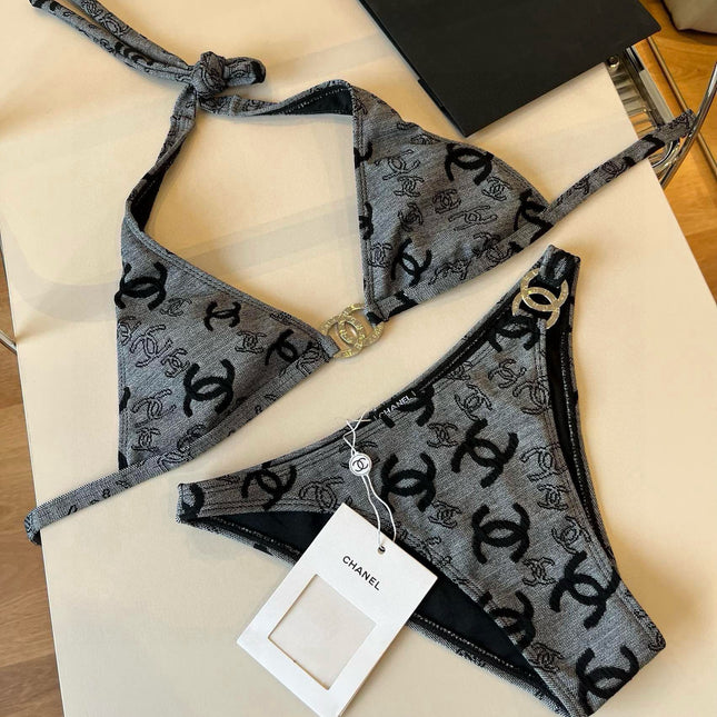 SWIMSUIT IN GREY AND BLACK PRINTED LOGO 604224