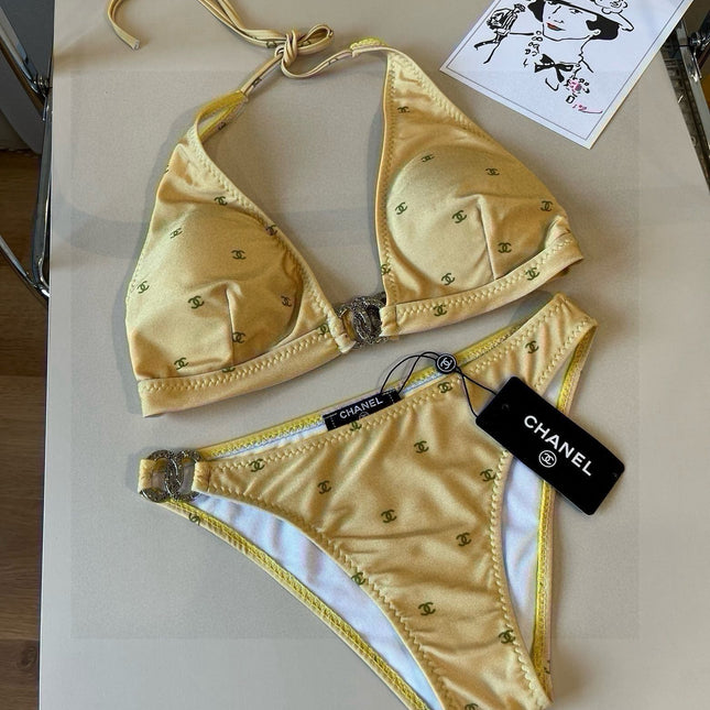 CC BIKINI SWIMSUIT SET IN YELLOW AND GREEN LOGO 606523