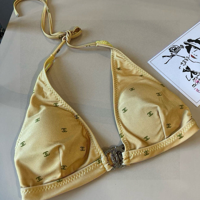 CC BIKINI SWIMSUIT SET IN YELLOW AND GREEN LOGO 606523
