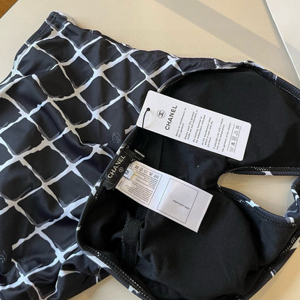 CC BIKINI SWIMSUIT SET IN WHITE CHECKERED PRINT ON BLACK BACKGROUND 624545