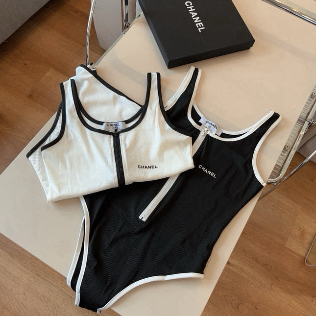 CC BIKINI SWIMSUIT SET IN BLACK AND  WHITE TRIM 625973