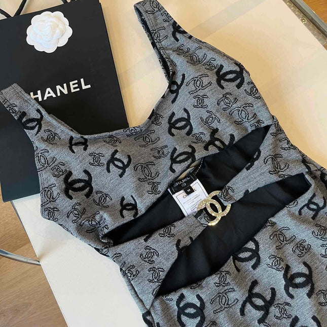 SWIMSUIT IN GREY AND BLACK PRINTED LOGO 626006