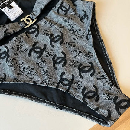 SWIMSUIT IN GREY AND BLACK PRINTED LOGO 626006