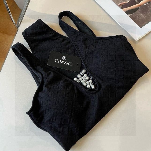 SWIMSUIT IN BLACK COTTON MIX PEARL PRINTED LOGO 627819