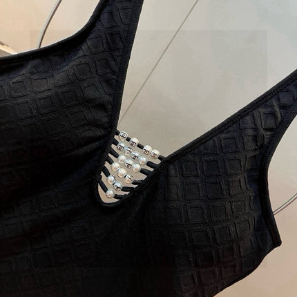 SWIMSUIT IN BLACK COTTON MIX PEARL PRINTED LOGO 627819