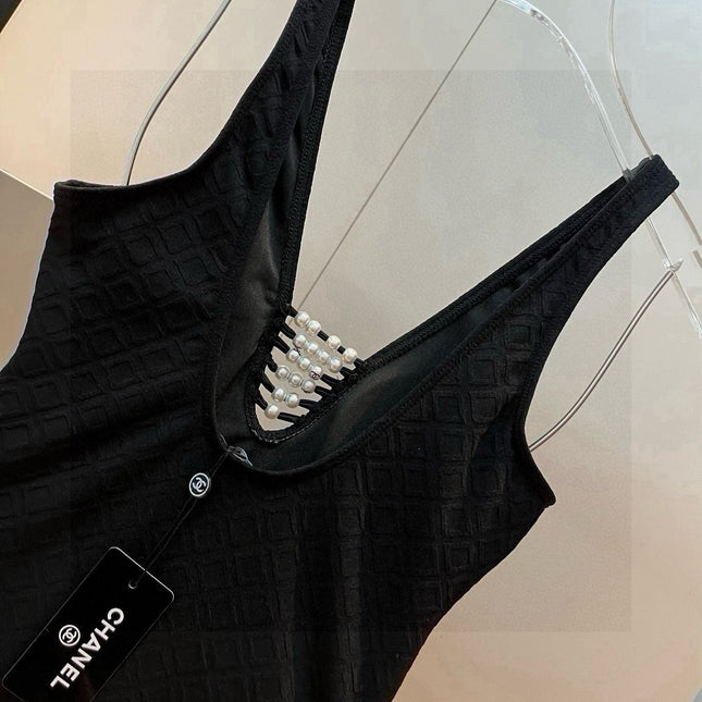 SWIMSUIT IN BLACK COTTON MIX PEARL PRINTED LOGO 627819