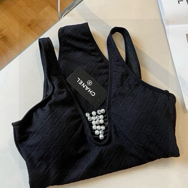 SWIMSUIT IN BLACK COTTON MIX PEARL PRINTED LOGO 627819