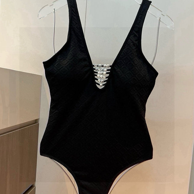 SWIMSUIT IN BLACK COTTON MIX PEARL PRINTED LOGO 627819