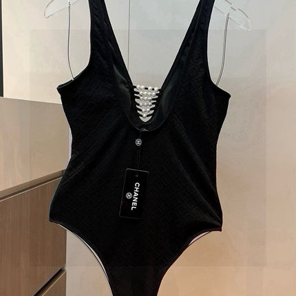 SWIMSUIT IN BLACK COTTON MIX PEARL PRINTED LOGO 627819