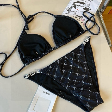 CC BIKINI SWIMSUIT SET IN BLACK AND WHITE PLAID 629230