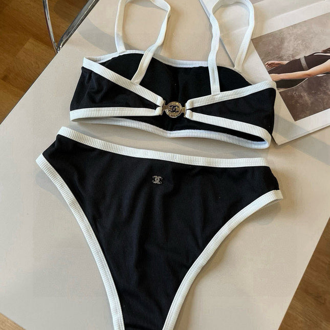 CC BIKINI SWIMSUIT SET IN BLACK AND WHITE TRIM 633212