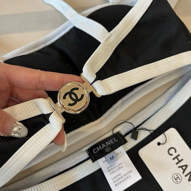 CC BIKINI SWIMSUIT SET IN BLACK AND WHITE TRIM 633212