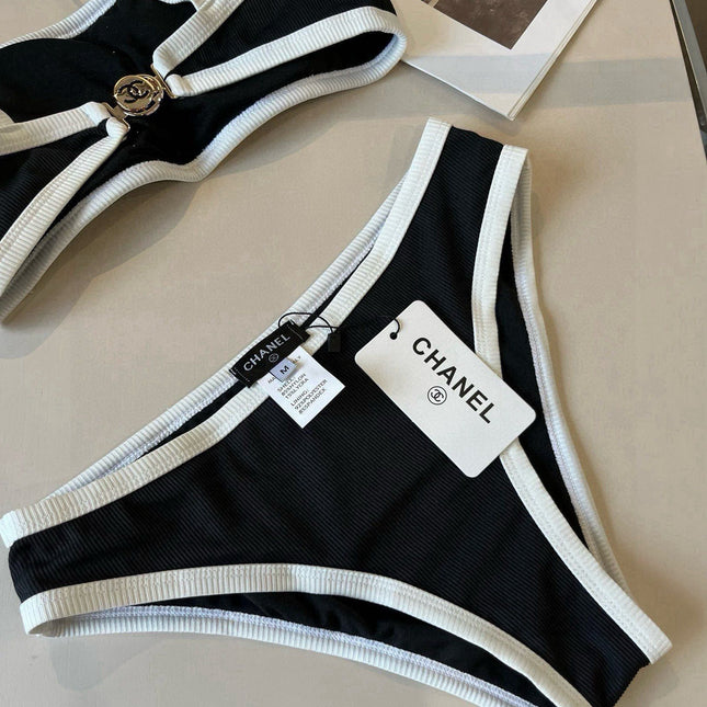 CC BIKINI SWIMSUIT SET IN BLACK AND WHITE TRIM 633212
