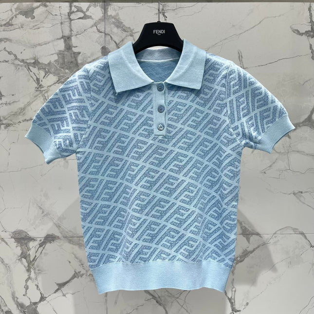 FEND 25S SHORT SLEEVE JACQUARD KNIT LAPEL 264232