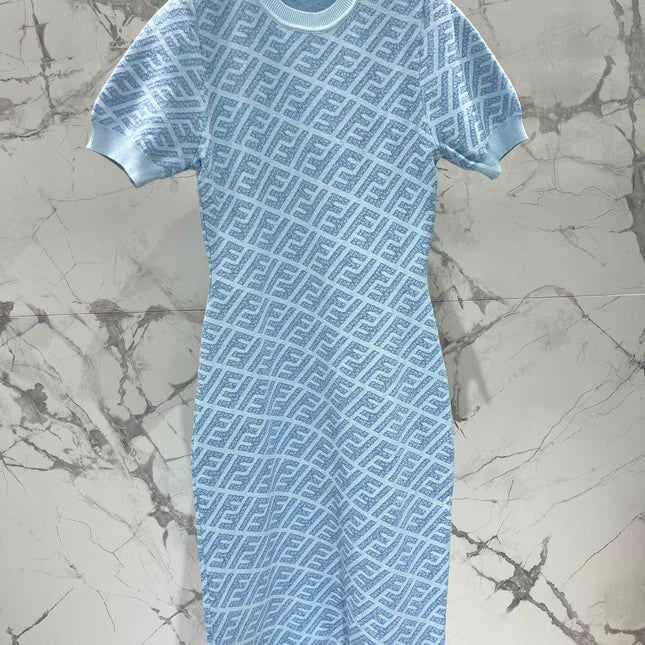 FEND 25S JACQUARD KNIT SHORT SLEEVE DRESS 264234