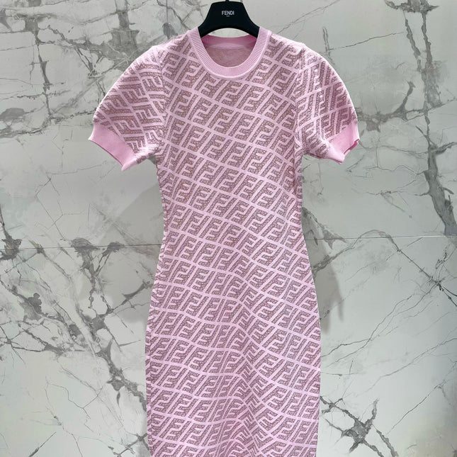 FEND 25S JACQUARD KNIT SHORT SLEEVE DRESS 264240