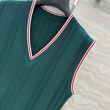 GUCCI V-NECK SLEEVELESS KNIT TOP IN DEEP SEA GREEN