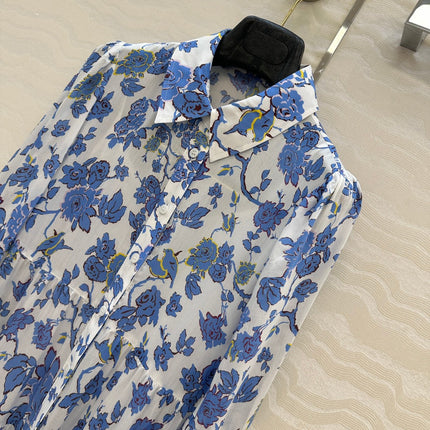 DVF PREMIUM BLUE FLORAL SILK DRESS