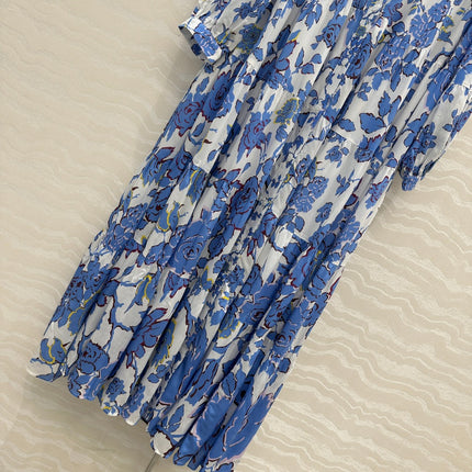 DVF PREMIUM BLUE FLORAL SILK DRESS