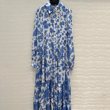 DVF PREMIUM BLUE FLORAL SILK DRESS