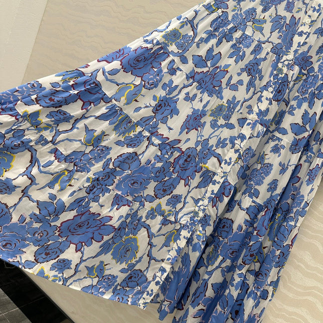 DVF PREMIUM BLUE FLORAL SILK DRESS