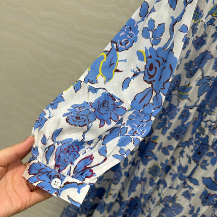 DVF PREMIUM BLUE FLORAL SILK DRESS
