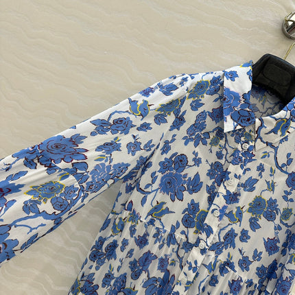 DVF PREMIUM BLUE FLORAL SILK DRESS